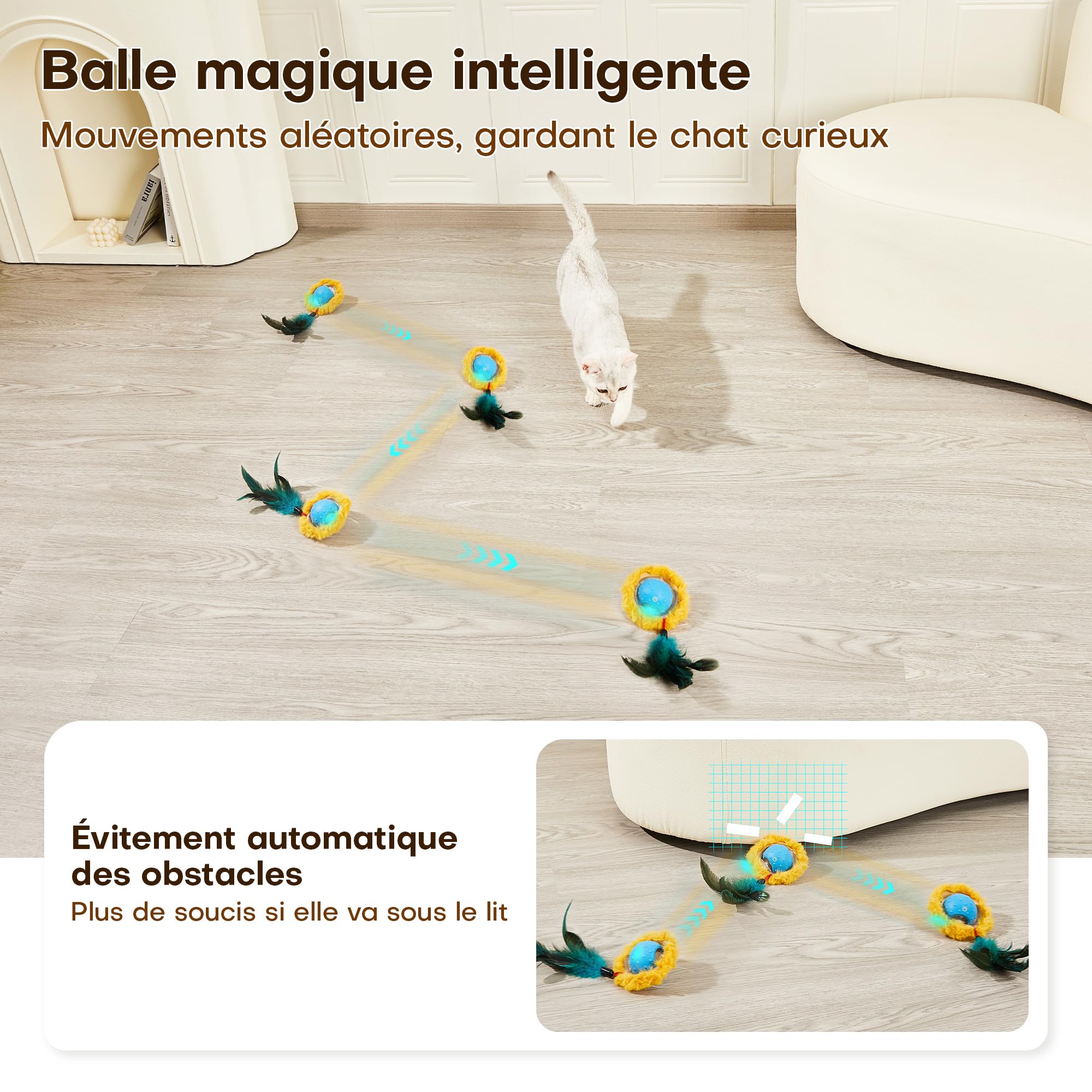 Potaroma Jouet interactif pour Chats d’intérieur – Balle Mobile Animal Squeaky avec Tapis de Jeu 71,1 cm