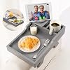 Couch Arm Table Tray, 15.3 x 9.8 Large Bamboo Cup Holder for Couch Storage, Adjustable Sofa Arm Clip Tray Side Table with Rotated Phone Holder