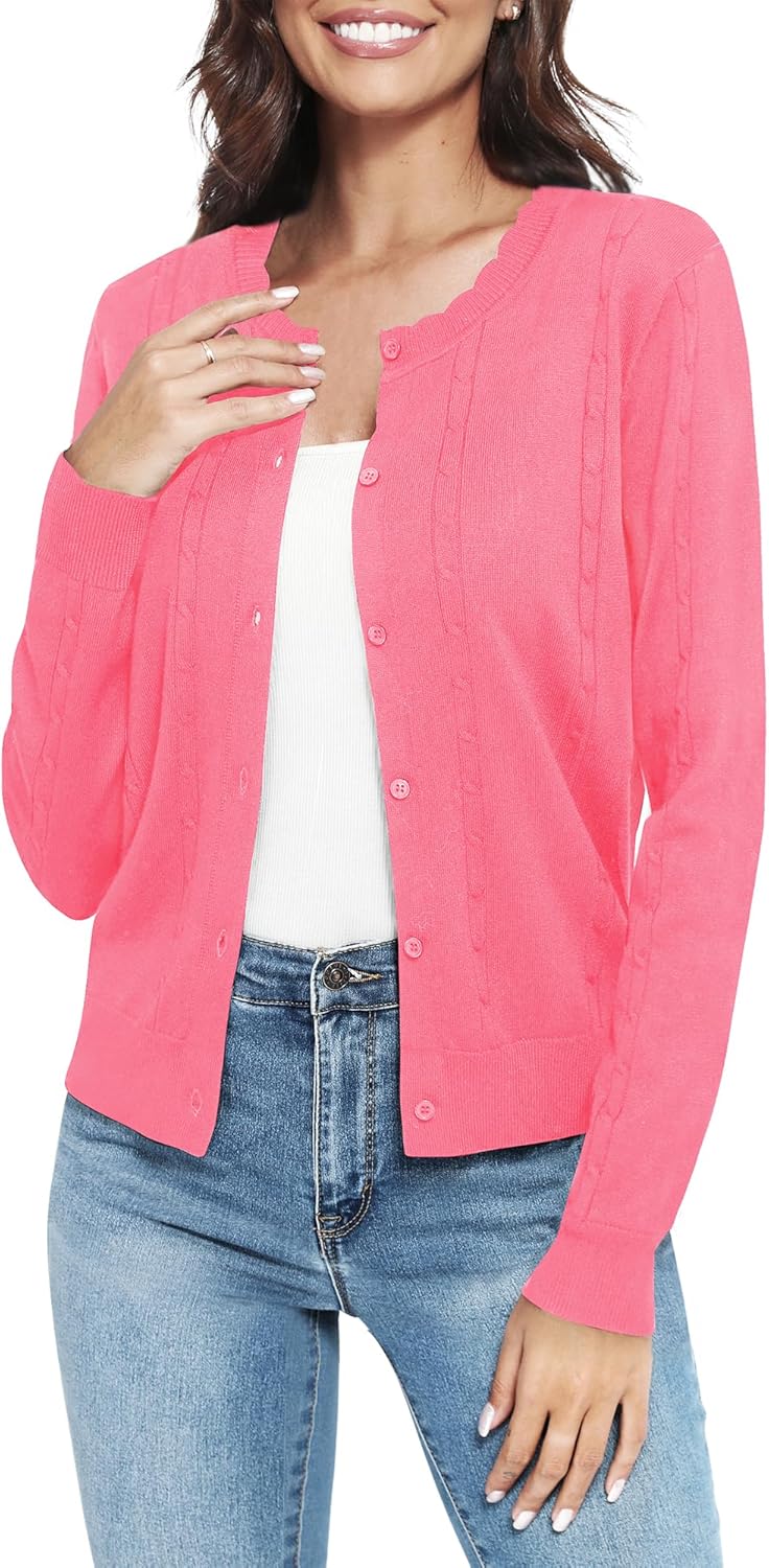 Urban CoCo Women's Crew Neck Button Front Cardigan Sweaters Long Sleeve Open Front Soft Knit Sweater Outfits - Image 3