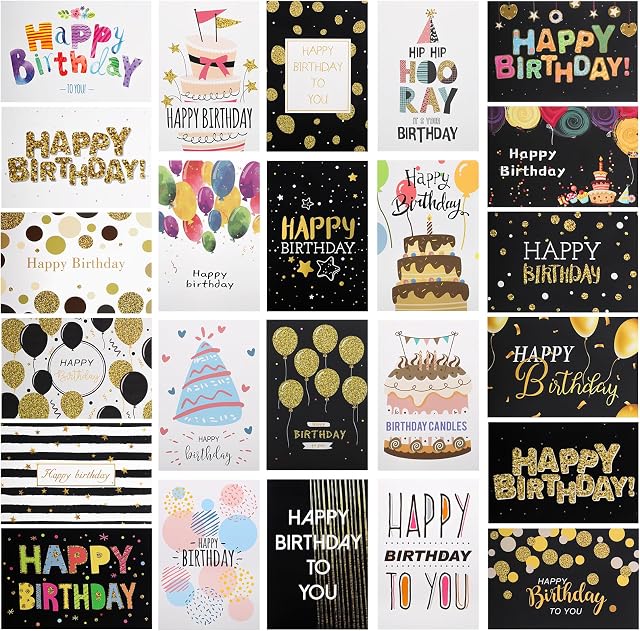 24 Pcs Birthday Cards with Envelopes and Stickers, Blank Birthday Greeting Card Variety Set of Happy Birthday Cards Bulk Greeting Cards Multipack