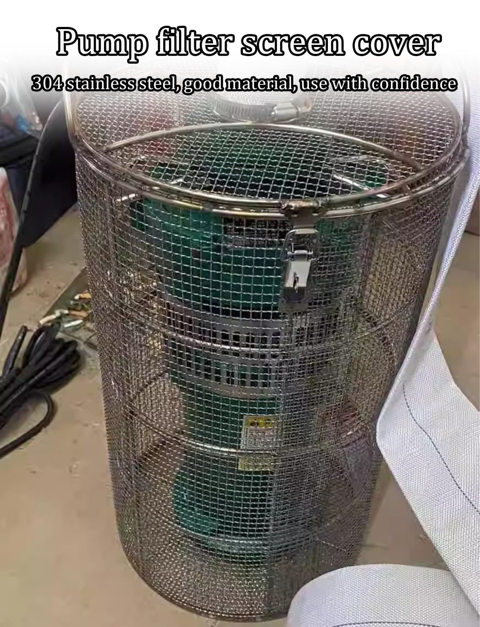 Protezione per pompa sommergibile in acciaio inossidabile, protezione resistente per filtro anti-intasamento per pompa pozzo stagno