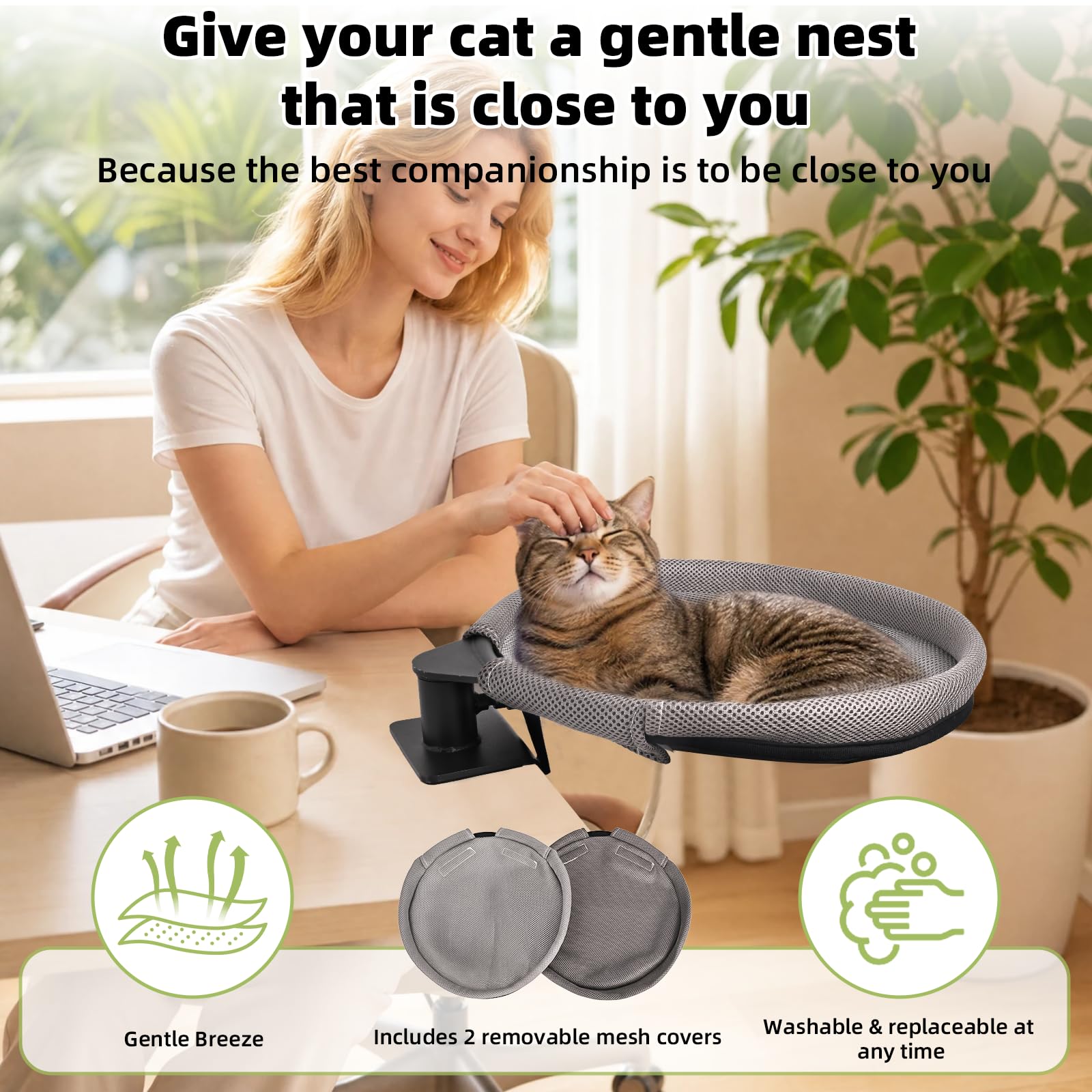 Cuccia Gatto da Scrivania Cat Bed for Desk Cuccia Girevole a 360° da Scrivania con 2 Fodere Sfoderabili Fino a 20 KG per La Casa, l'ufficio
