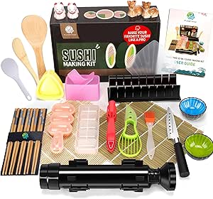 FUNGYAND Sushi Making Kit, 27-in-1 Professional Maker Set with Bazooka Roller, Nigiri &amp; Musubi Presses, Bamboo Mats, Knife, Chopsticks, Ceramic Dishes - Ideal for Beginners