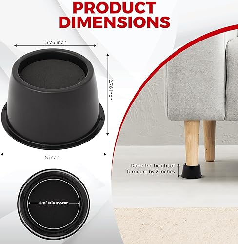 Miniatura 9 de Utopia Bedding Elevadores de cama de 2 pulgadas, paquete de 8, elevadores redondos para muebles con espuma antideslizante superior con placa de