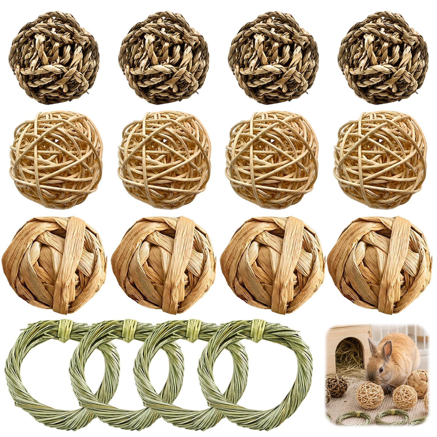 htdayang 16 PCS Rabbit Chew Toys for Guinea Pig Gerbil Chinchilla Bunnies