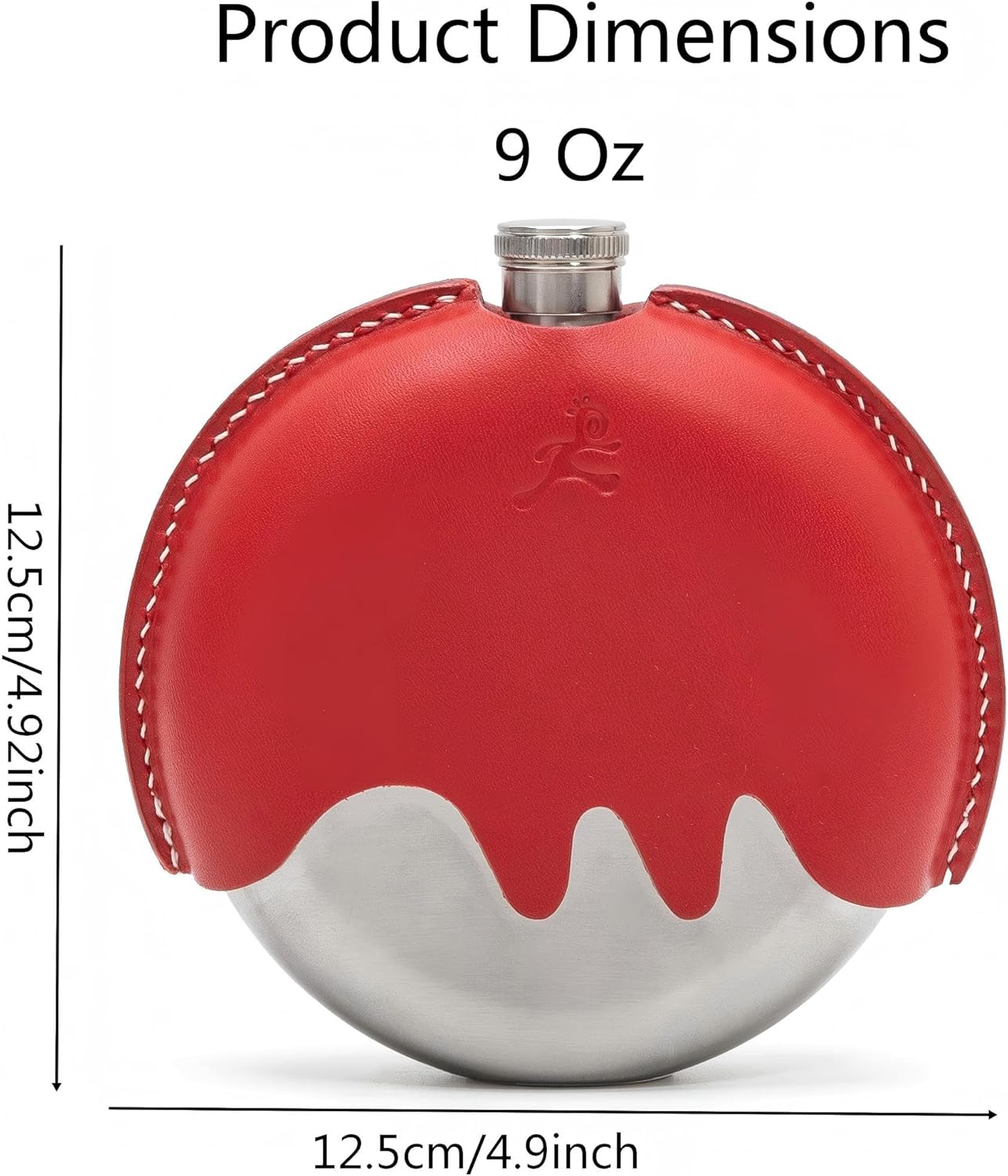 WAY ONE 9oz 314L Stainless Steel Hip Flask for Men, Leak-Proof Round Flask for Liquor with Red Leather Cover, Whiskey Flask Gift for Dad, Boyfriend, Colleague and More