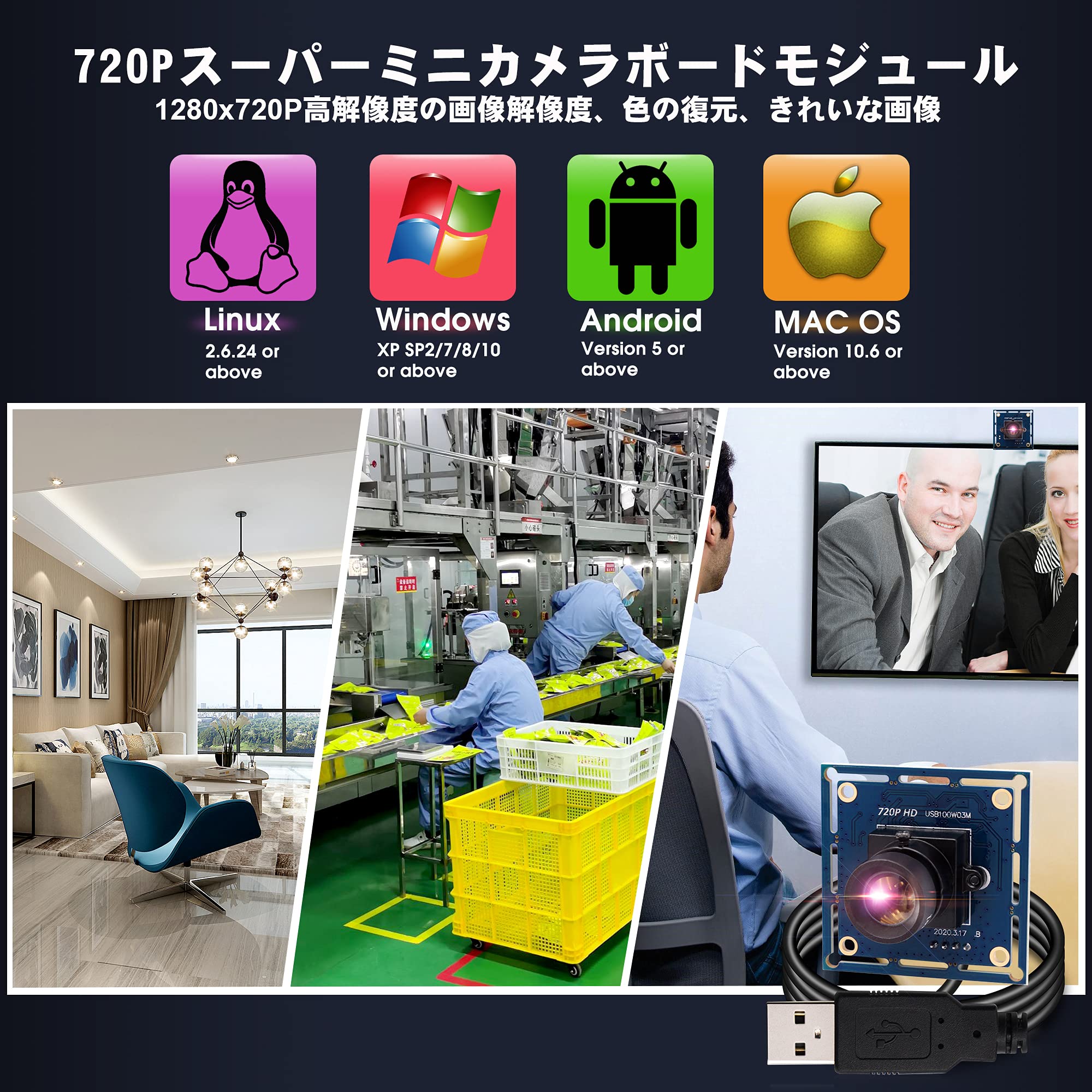 Amazon.co.jp: ELP Webカメラ 100万画素 CMOS NT99141センサー 8mm