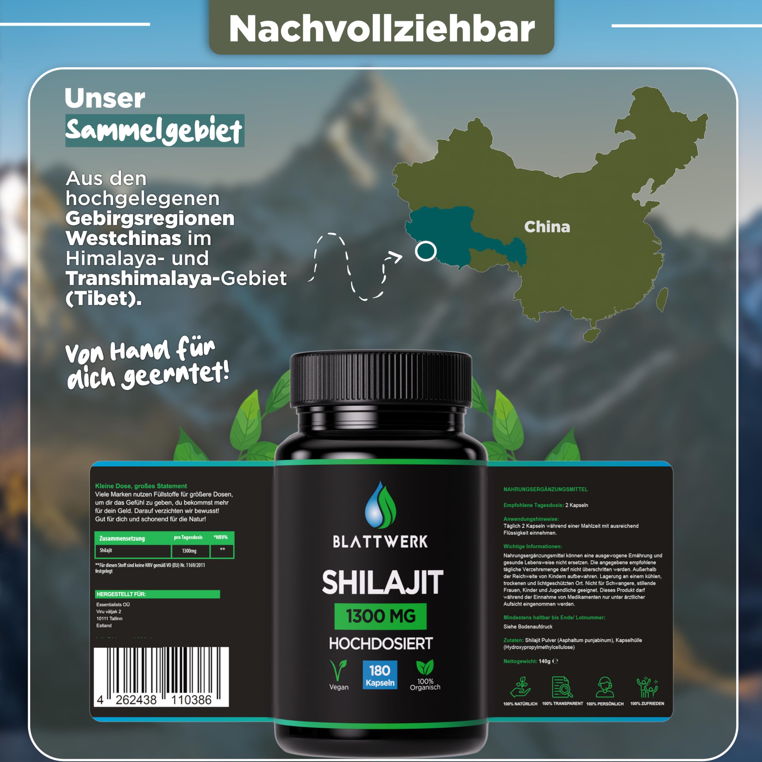 Shilajit Kapseln hochdosiert- 3 MONATE VORRAT - 180 Kapseln / 1300 mg reines pulver - Mumijo Shilajit original - Reich an Fulvin- & Huminsäure - Schwermetall & Laborgeprüft in DE – ohne Zusätze