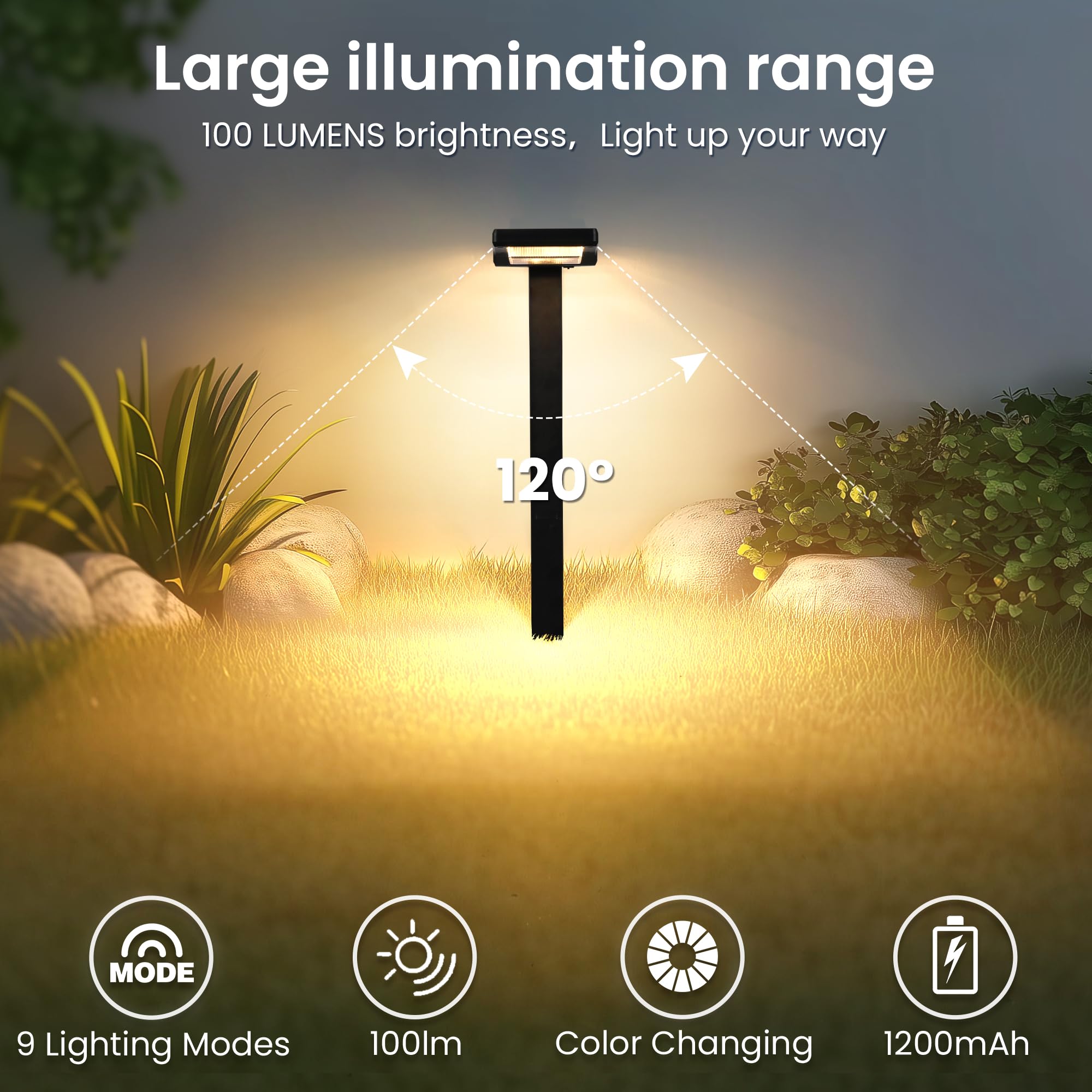 AUDERWIN Lot de 6 lampes solaires d'extérieur à changement de couleur intelligent avec modes 9 en 1 (blanc chaud/blanc froid/RVBC), éclairage paysager lumineux étanche pour allée, jardin, allée, cour