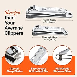 Fox Medical Equipment Professional Nail Clippers Set - Stainless Steel Fingernail & Toenail Clippers for Men, Women & Seniors - Ultra-Sharp Precision, Ergonomic Comfort & Medical-Grade Quality