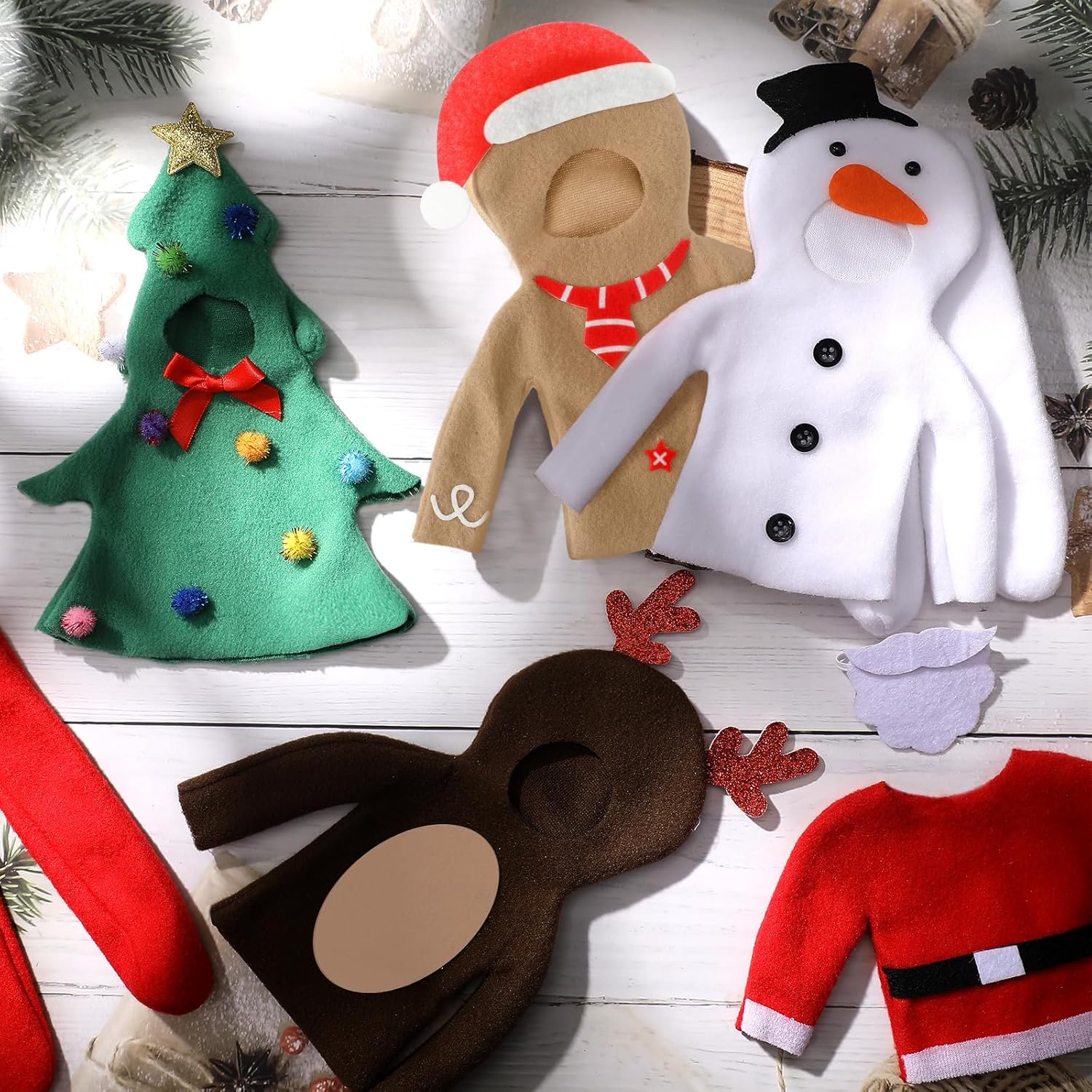 HooLing 5 Set Doll Accessories Clothes Christmas Costume Santa Elk Snowman Gingerbread Xmas Tree Doll Clothing Holiday Outfits for Christmas Party Decorations (Cute)