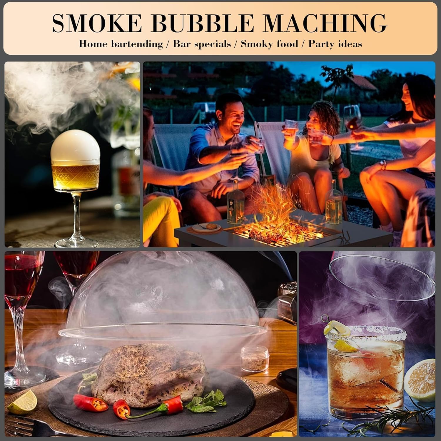 Electric Cocktail Bubble Machine, with 4 Flavour Aromas & Edible Bubbles, One Key Operation To Enhance Drinks/Food Flavor, Ideal for Bar, Home, Party, Outdoor BBQ, Great Gift for Bartenders, Men, Dad