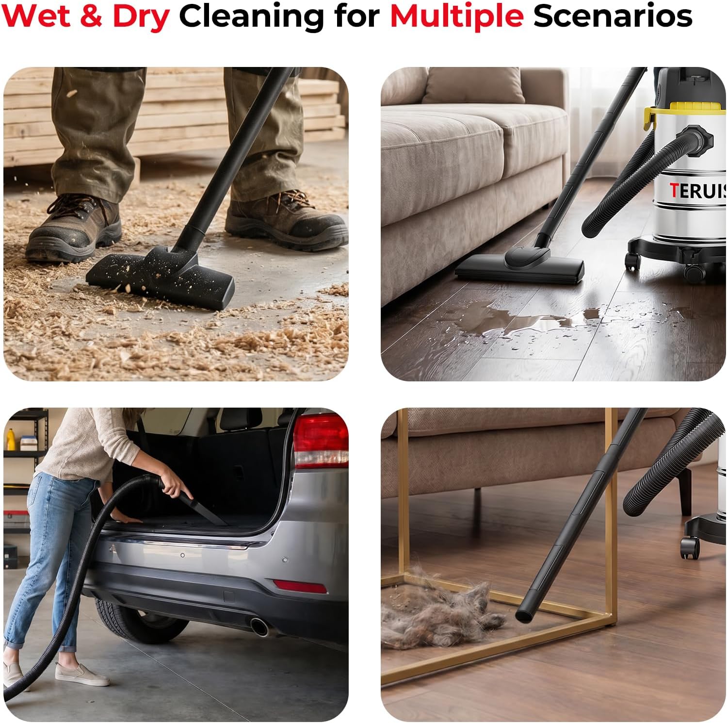 5 Gallon Wet Dry Shop Vacuum Cleaner, 4 Peak HP Portable Shop Vac with Blower Function, Stainless Steel Tank, 16FT Power Cord for Garage, Workshop, Car Detailing and Home Cleaning