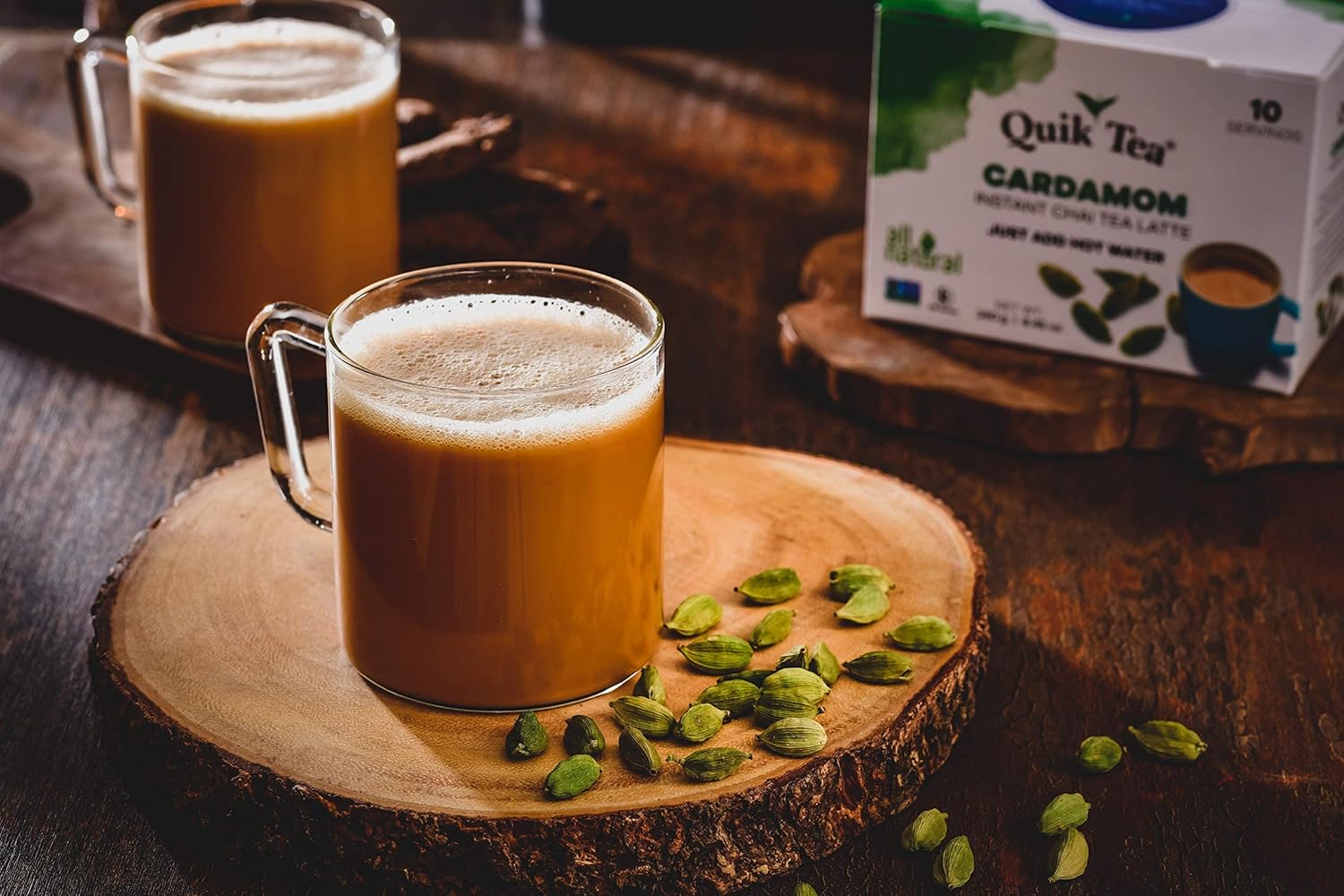 QuikTea Cardamom Instant Chai Tea Latte Caja individual de 10