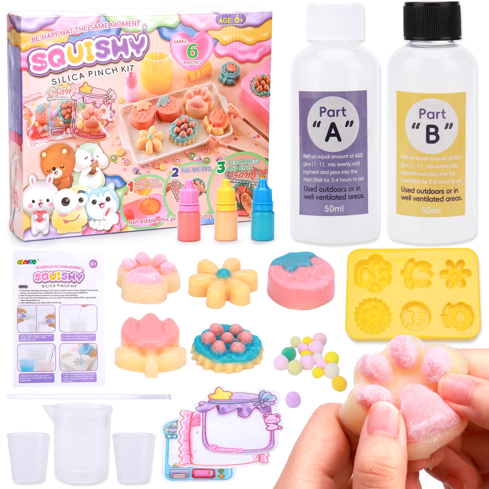 VBACALA 24 Pieces Liquid Silicone Squishy Craft Set, Mixing Ratio AB 1:1 for Taba Squishy Maker for Super Soft Cat Paws Flower Strawberry Desserts, DIY Decompression Gift (100 g-image-46