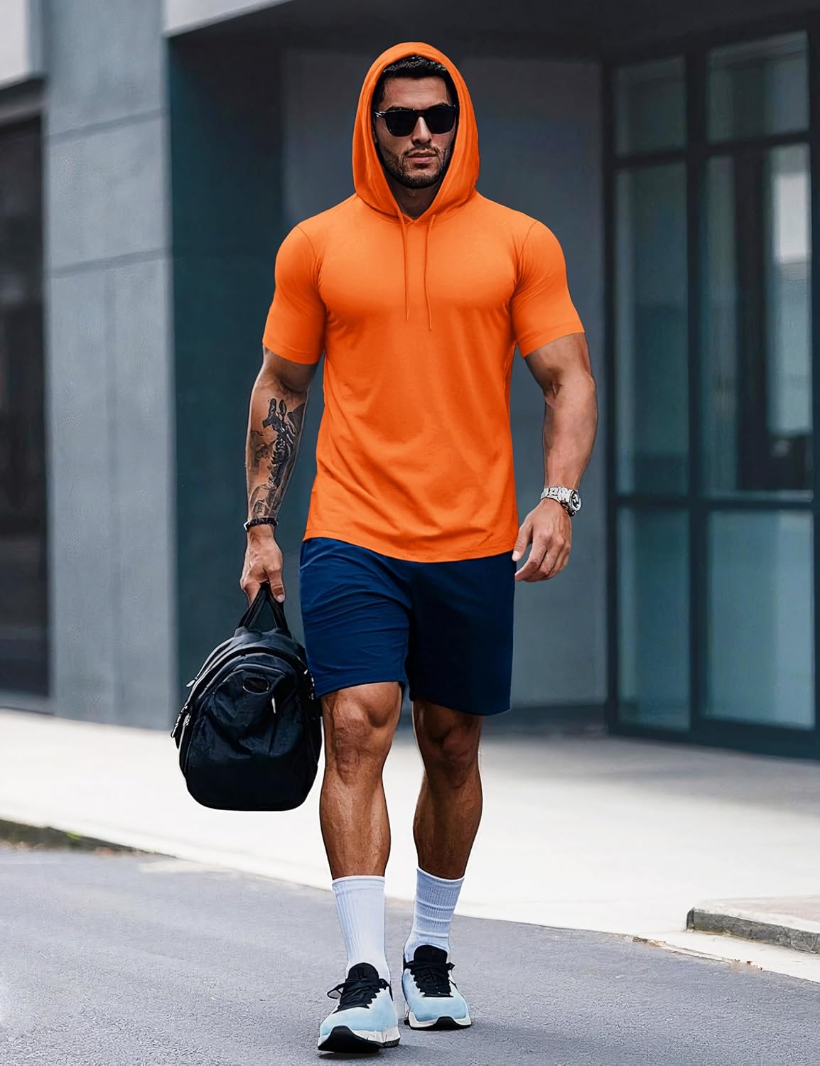 MAGCOMSEN Men's Short Sleeve Hoodie Workout Gym Athletic Cotton Lightweight Hooded T Shirts Sweatshirt - Image 4