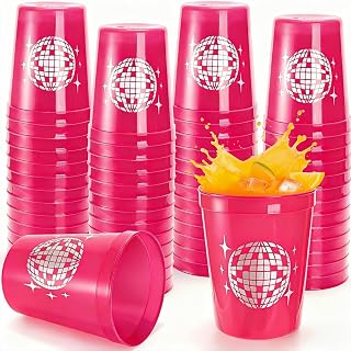 36 Pack Disco Ball Party Cups, Plastic Reusable Pink Bachelorette Cups, 16 Oz Cowgirl Party Favor Cup for Bridal Shower, Team Bride Drink Cup for Cocktail Weddings Birthday 70s 80s 90s Supplies