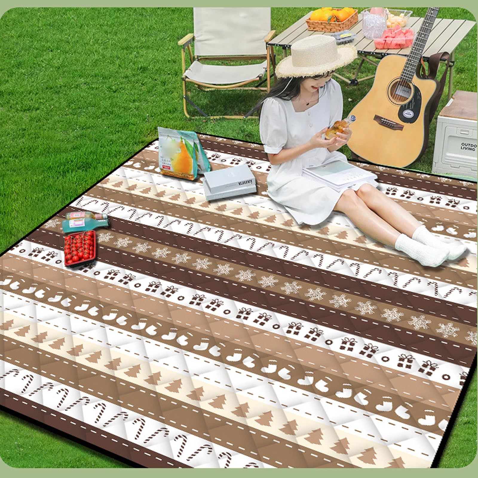 Coperte Picnic Impermeabili Pieghevoli Spiaggia Esterni Anti Sabbia Per Campeggio Prato Parco Accessori-Brown