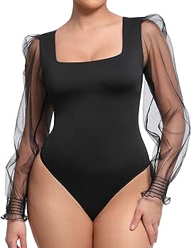 FeelinGirl Long Sleeve Shapewear Bodysuit Womens Mesh Bodysuit