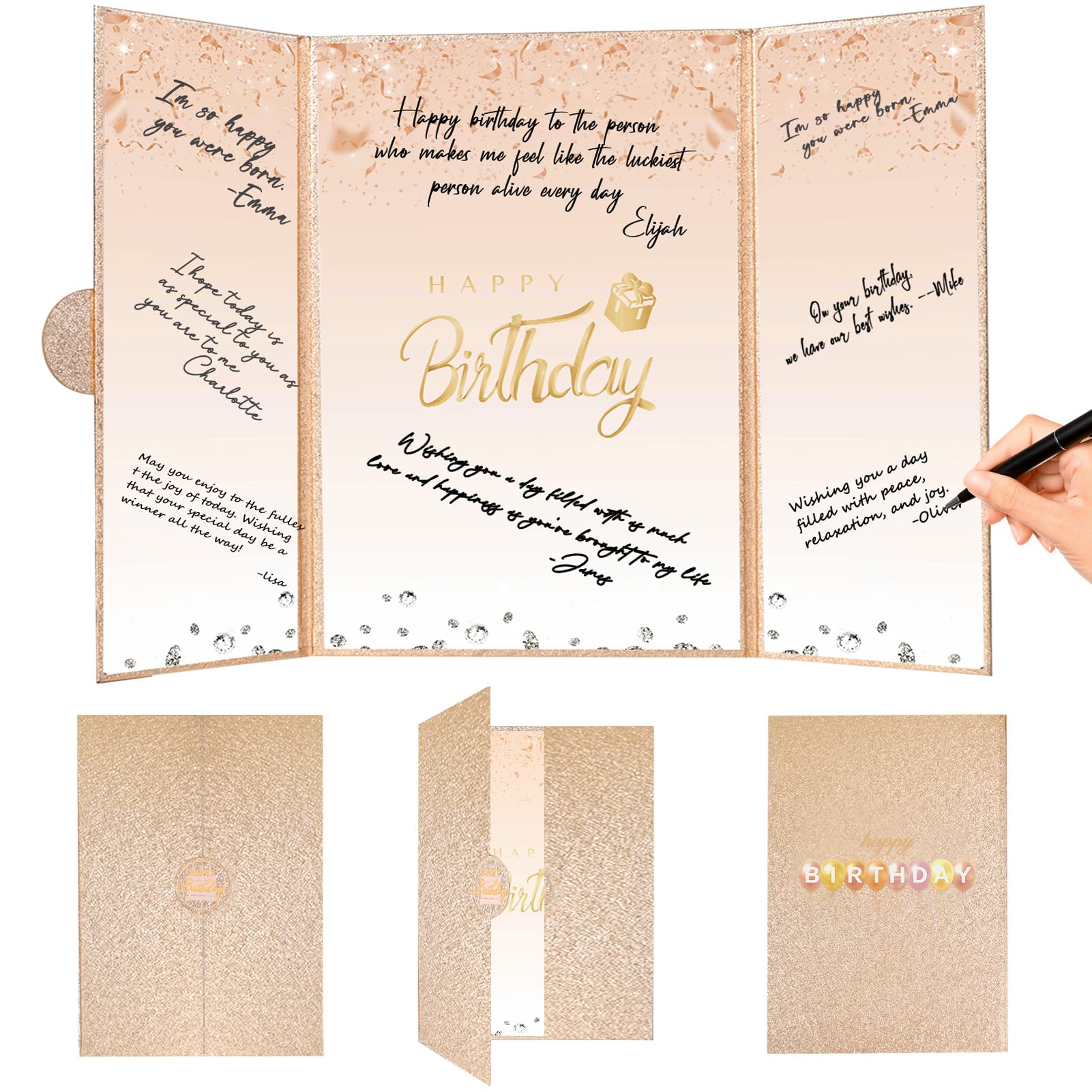 Crenics Champagne Gold Birthday Guest Sign in Book Alternative 18" x 12"