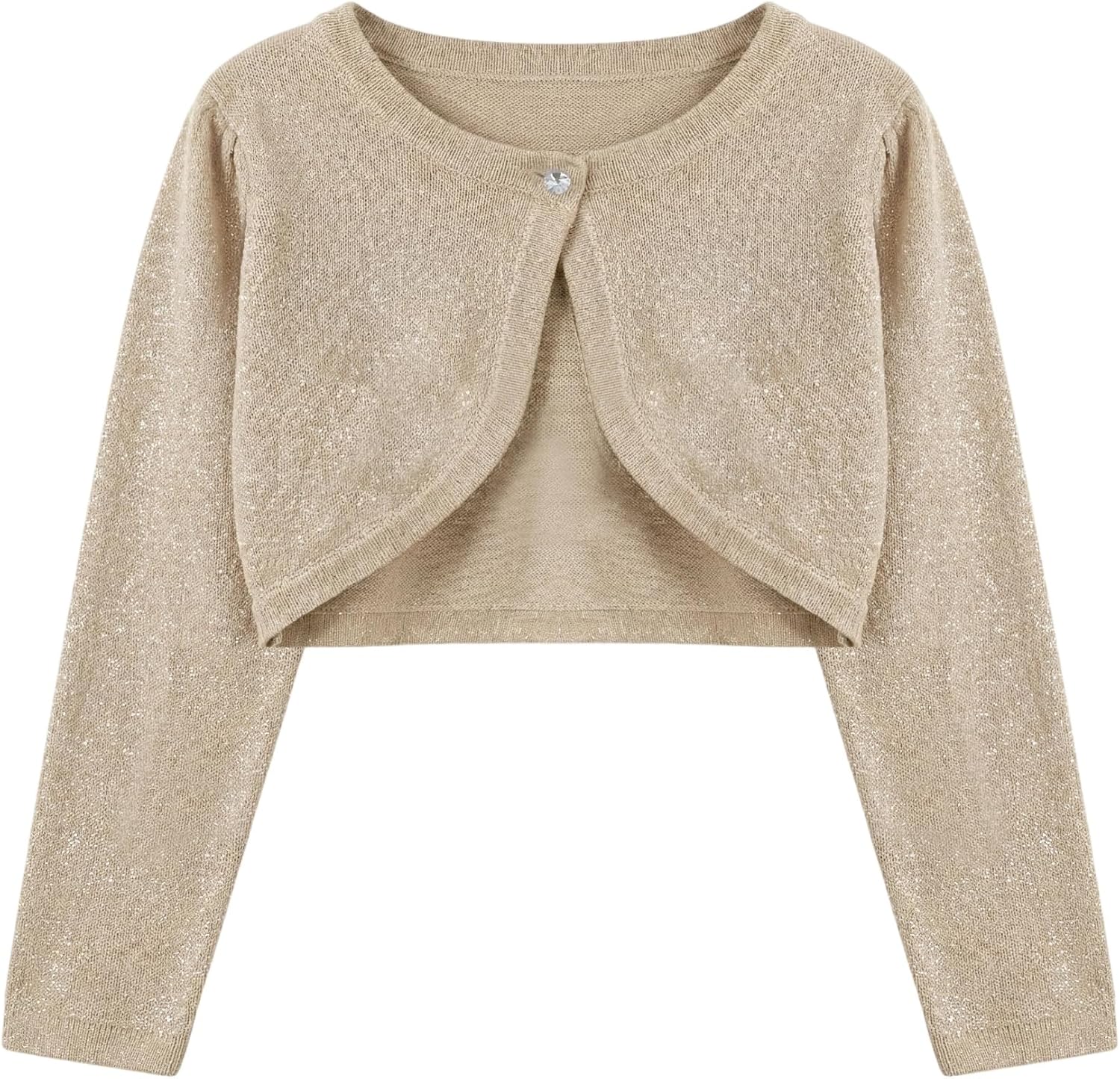 Girls Sparkle Crochet Cardigan Bolero Shrug Lightweight Long Sleeve Jacket for Dress