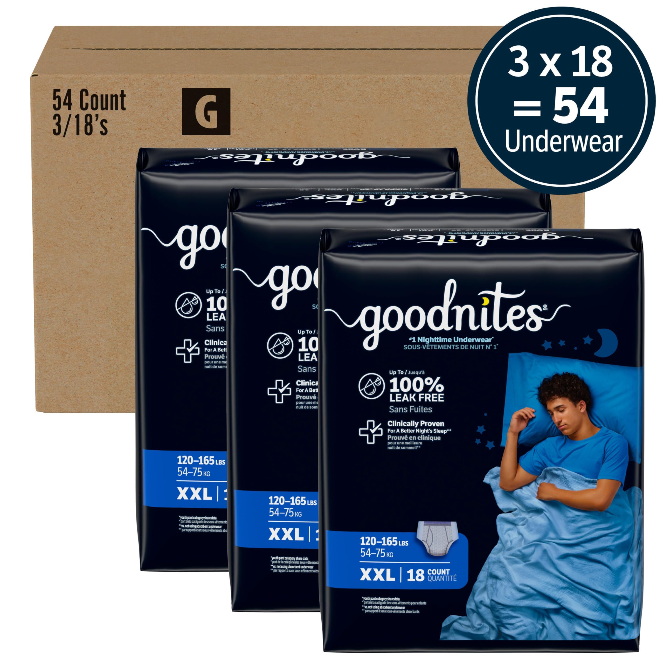 GoodNites Boys' XXL Nighttime Underwear for Leak Protection