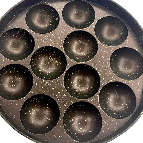Miniatura 5 de Appam Patra 12 cavidades de aluminio antiadherente con 2 asas laterales y tapa de acero inoxidable Paniyaram Appam Pan Maker Gas Top Compatible sólo