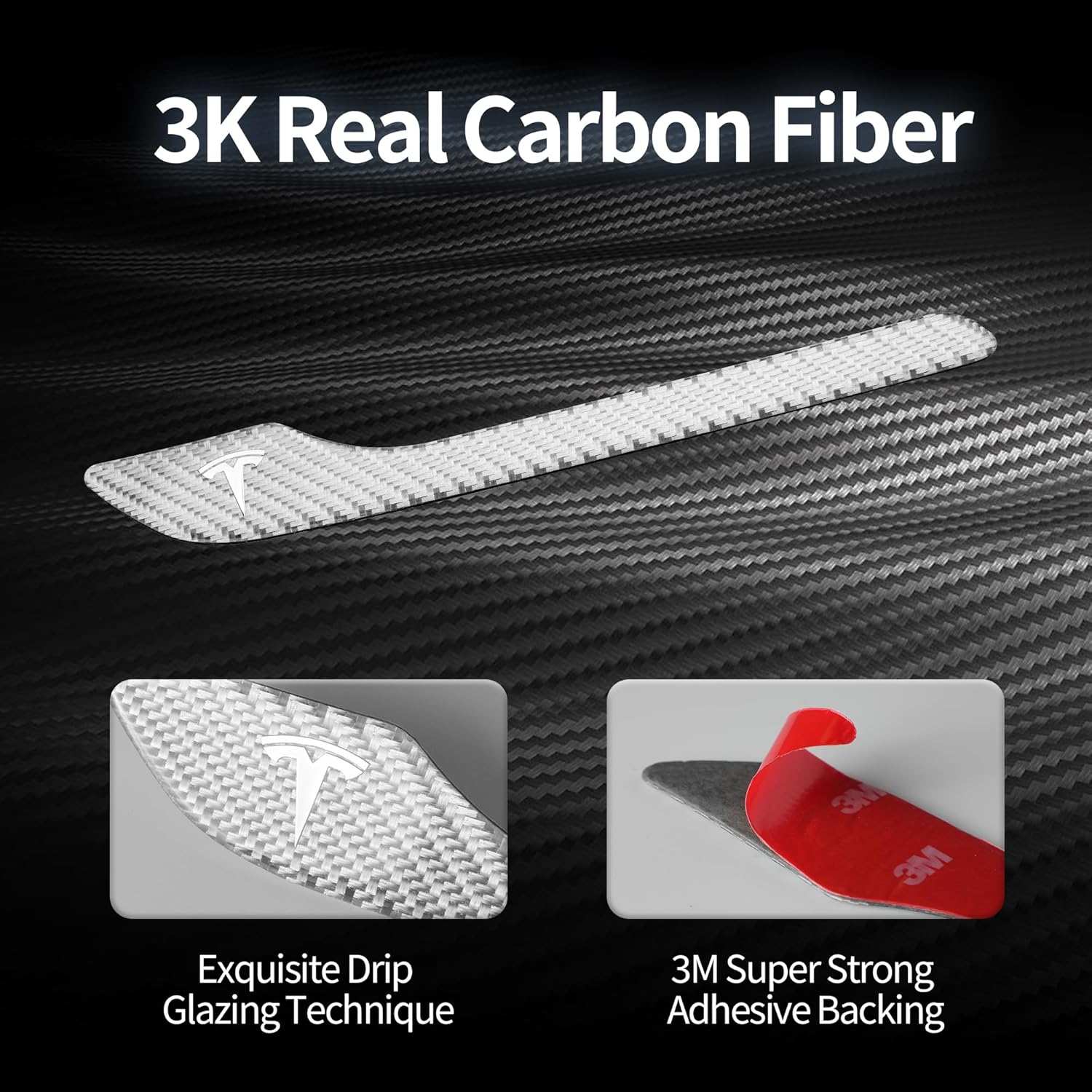 Polwlamks 4 Pack Door Handle Cover Fits Model Y/Model 3, Real Carbon Fiber Handle Cover Sticker, 3D Tesla Door Handle Protector Wrap Covers with 3M Self-Adhesive Backing, Tesla Exterior Accessories