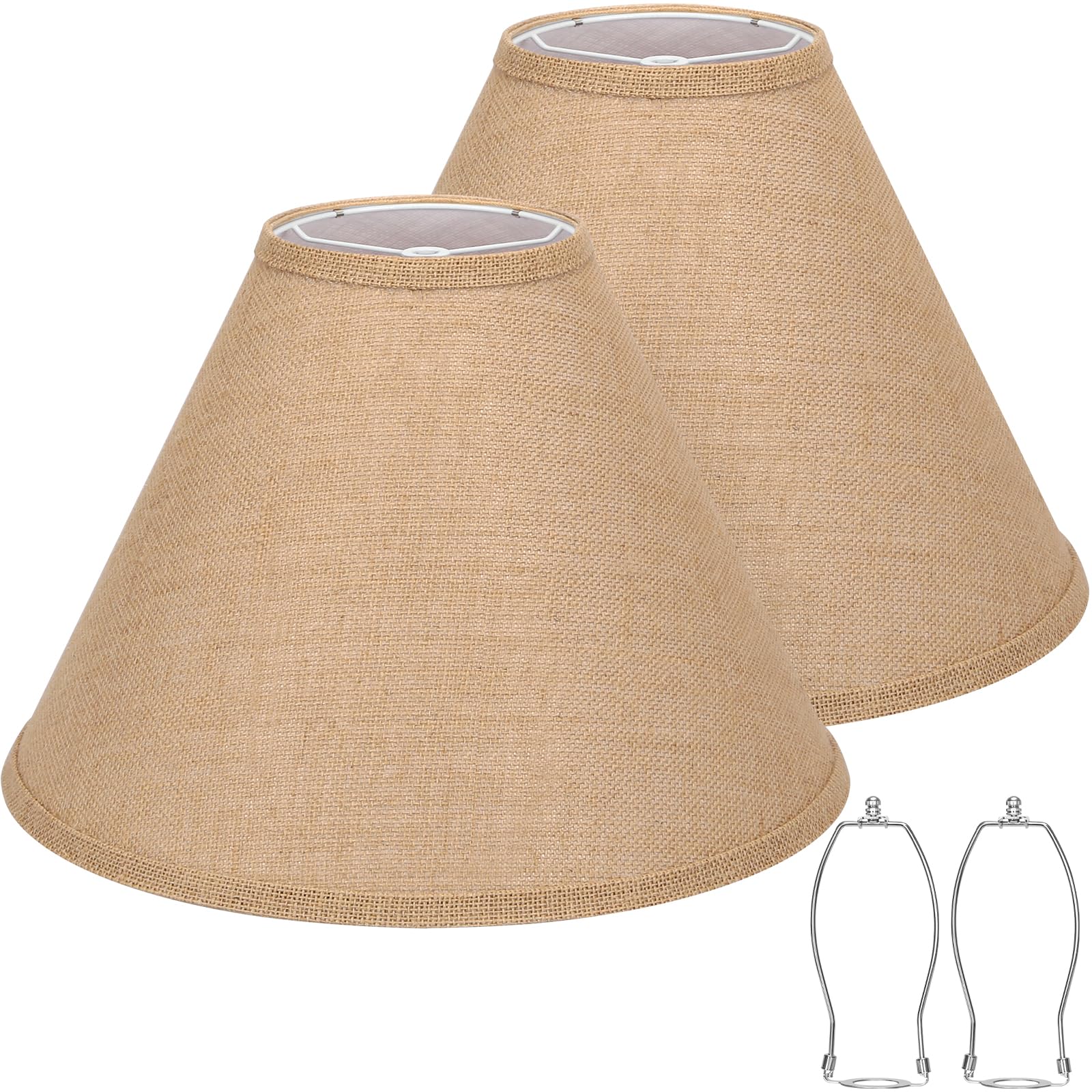 Photo 1 of Burlap Empire Lamp Shades Set of 2, 6" Top x 16" Bottom x 10.8" High, Brown Lamp Shades for Table Lamps Floor Lamps, Natural Linen Lampshades Replacement, Spider, Harp Holders Included, Easy Assembly
