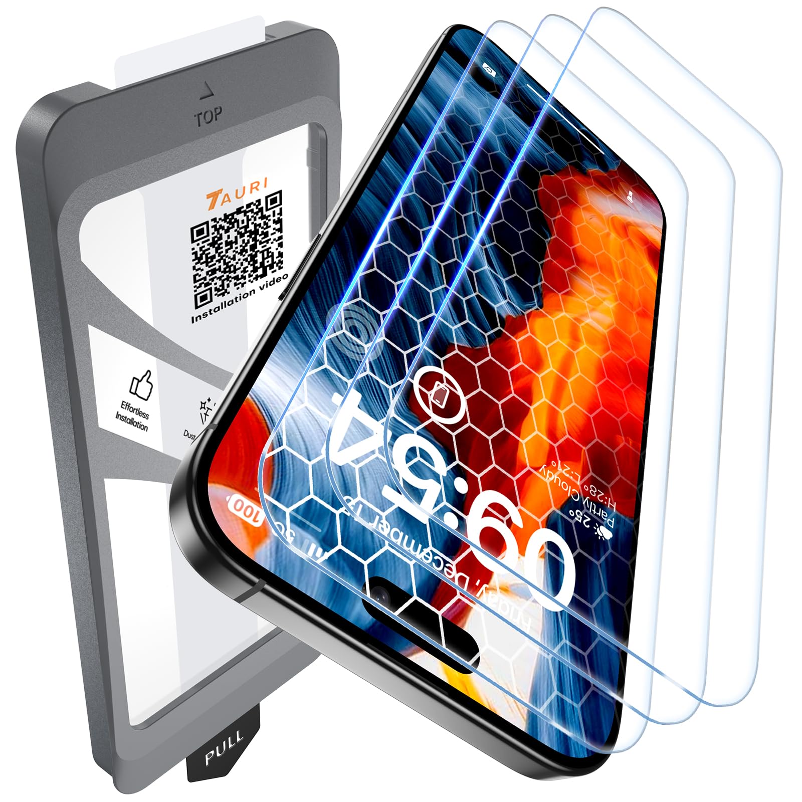 TAURI 3 Pezzi Pellicola Vetro Temperato per iPhone 15 Pro Max 6,7 Pollici, Rimozione Automatica Della Polvere, Durezza 9H Protettiva, Senza Bolle