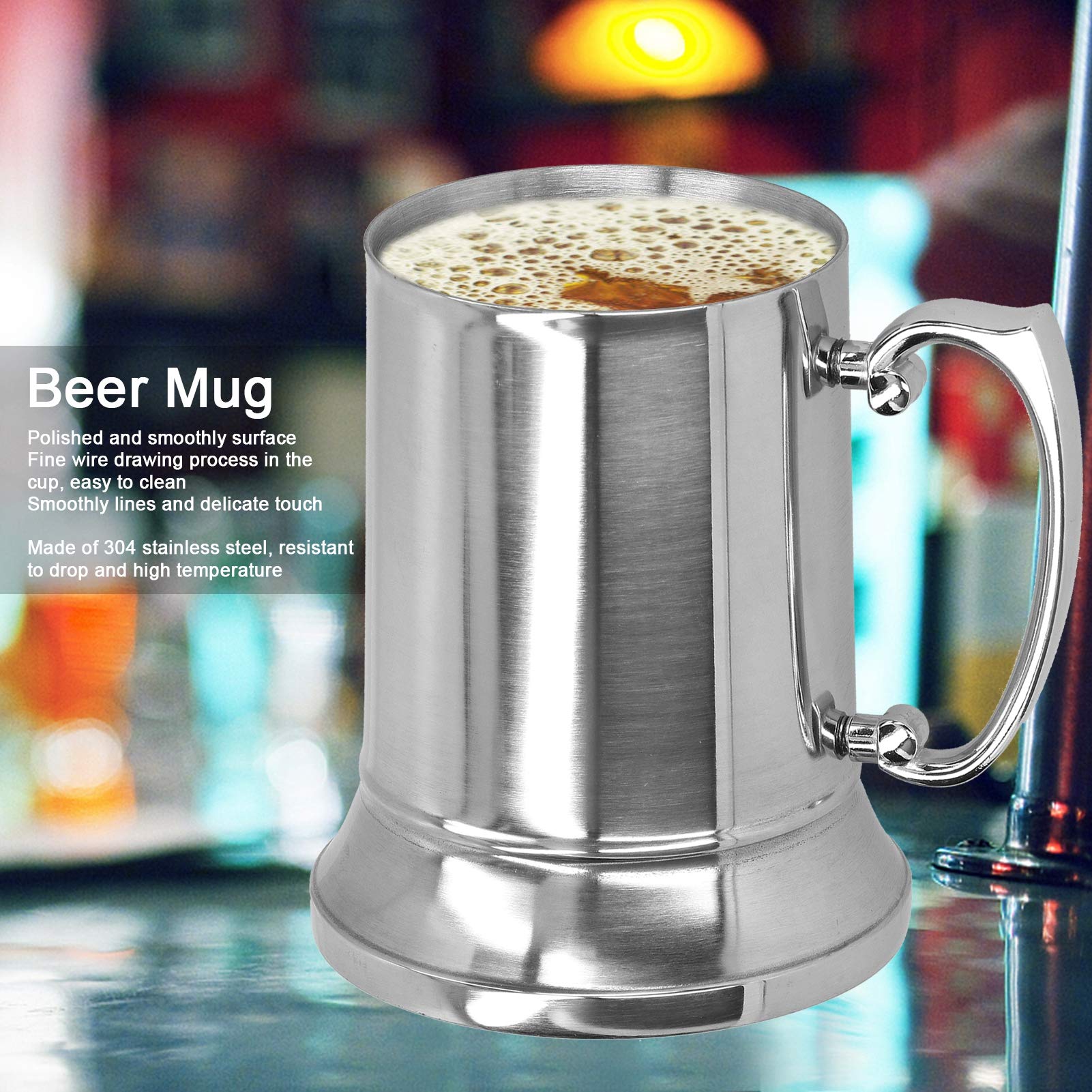 Beer Mug Silver with Handle for Home Office Bar Hotel Supplies Cocktail Glass Goblet Cups(560 ML), Stainless Steel Drink Cup, Stainless Steel Drink Cup, Beer Mug Silver with HaStainless Steel Mug