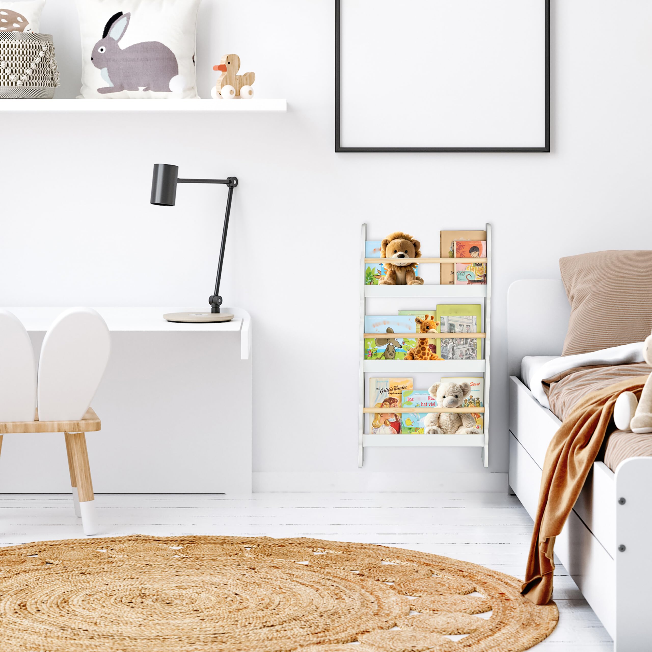 Relaxdays Rangement pour la Chambre de Votre Enfant, Montage Mural, H x L x P : 80 x 42,5 x 14 cm, Blanc et Nature