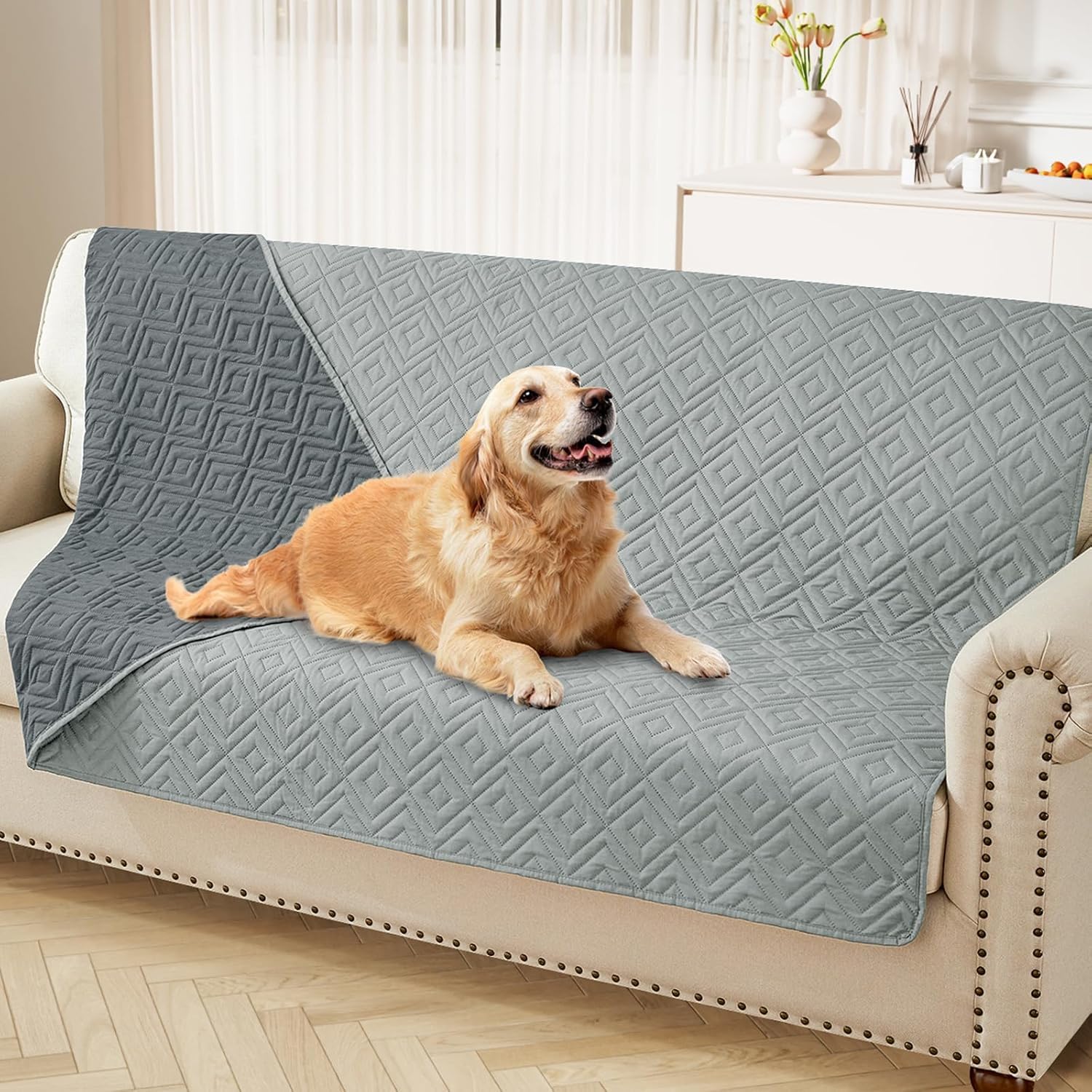 GYURO wasserdichte Hundedecke, beidseitig verwendbar, robuste Hundematte für Sofa und Bett, waschbar für Hunde und Katzen (Dunkelgrau + Hellgrau, 173 * 208CM)