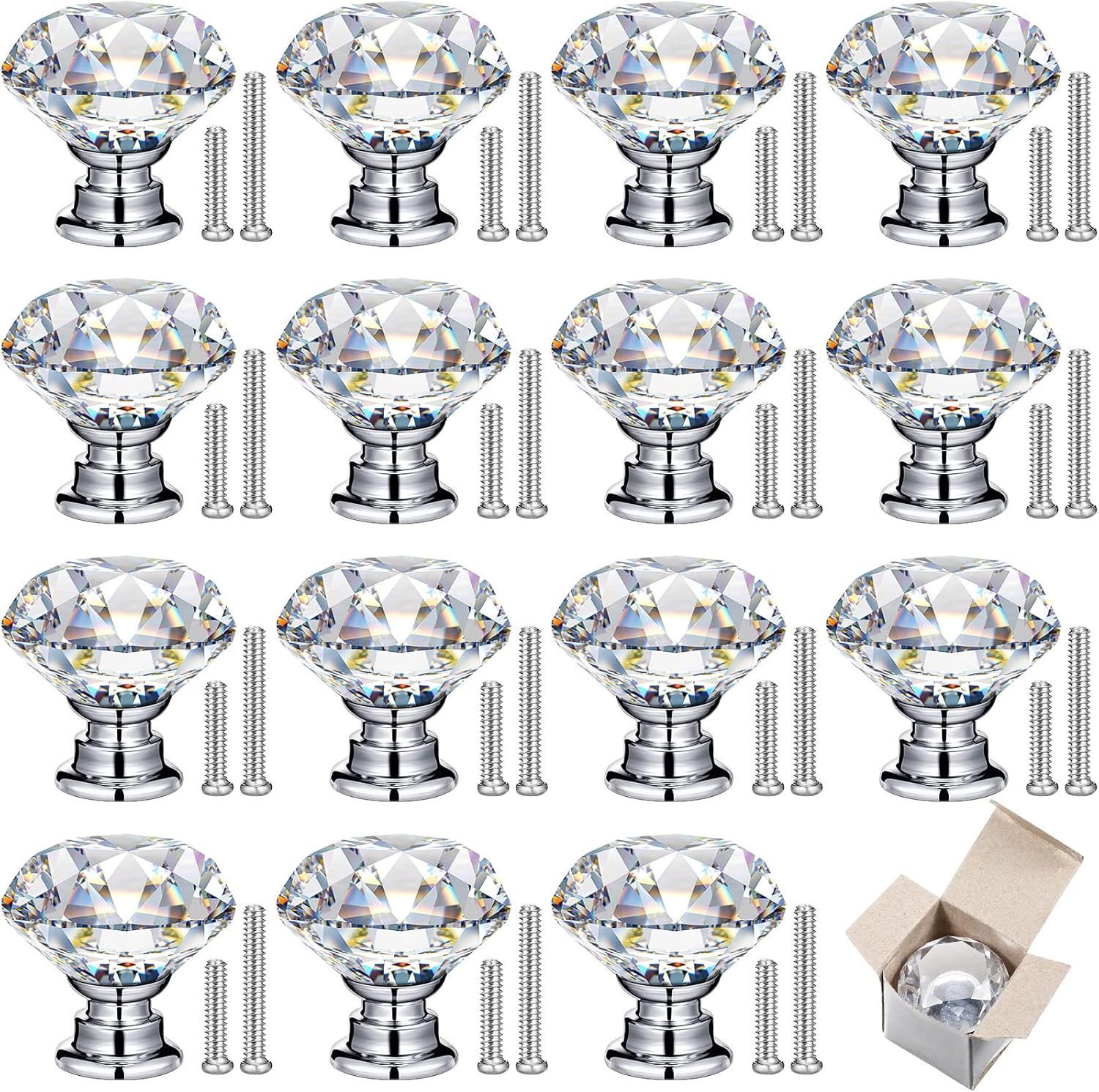 Yulejo 50 Pieces Drawer Knobs, Crystal Glass knobs for Dresser Drawers, Diamond Shape Cabinet Knobs, Cupboard Pulls with Screws