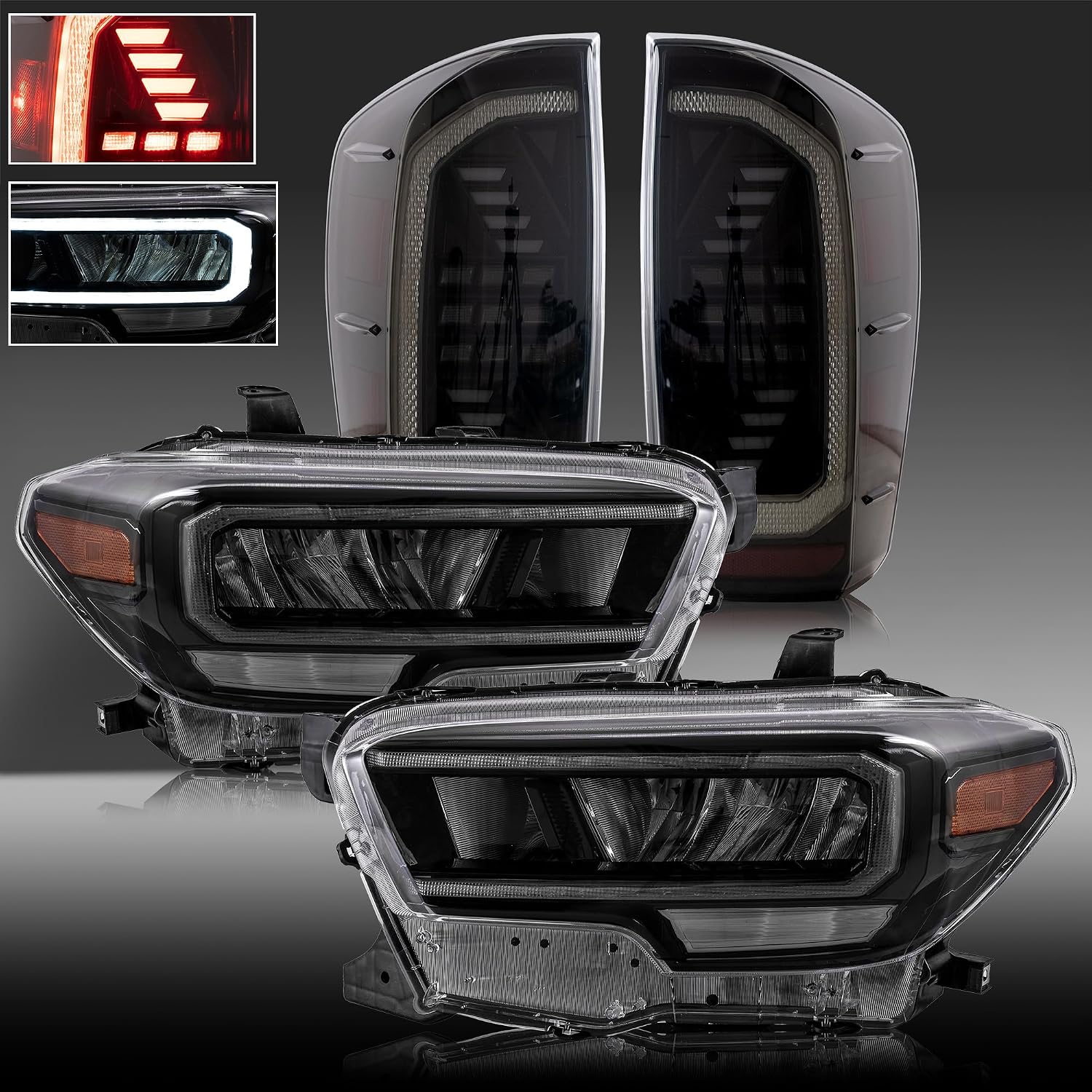 VLAND Reflective Bowl LED Headlights Compatible for [Toyota Tacoma 2016 2017 2018 2019 2020 2021 ] W/LED DRL, Hi/Low Beam Lens, Amber Side Marker Lights