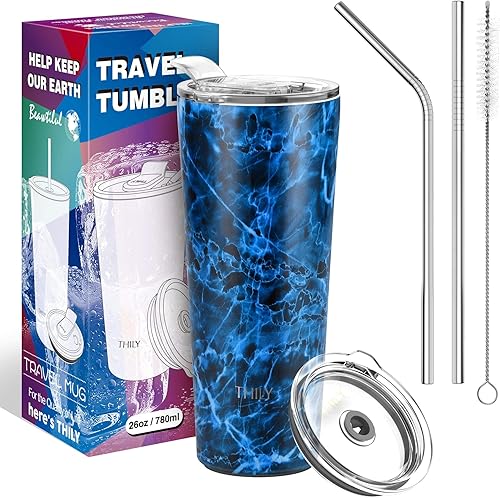 Miniatura 5 de THILY Vaso de café de acero inoxidable de 20 onzas, taza de viaje con triple aislamiento con tapa a prueba de salpicaduras, para bebidas heladas y