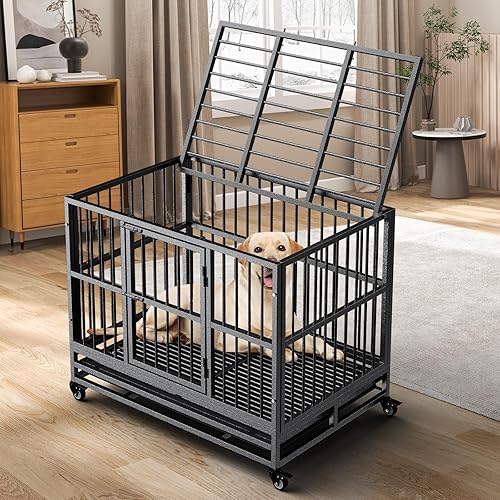 Miniatura 7 de Jaula para perros con bandeja extraíble, 374246 pulgadas, jaula de acero indestructible y a prueba de escapes para perros de alta ansiedad, jaula