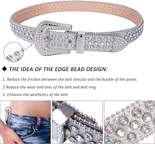 Miniatura 4 de Studded Rhinestone Belts Men Women Fashionable Sparkly Diamond Belt Shiny Crystals Inlaid Design Leather Belt Christmas Gift