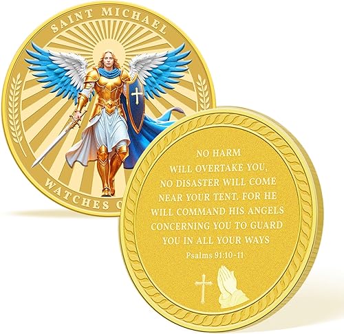 Miniatura 2 de Saint Michael Watches Over Us Challenge Coin - Moneda conmemorativa de aleación de zinc - Medallón de bolsillo grabado en 3D para coleccionistas -