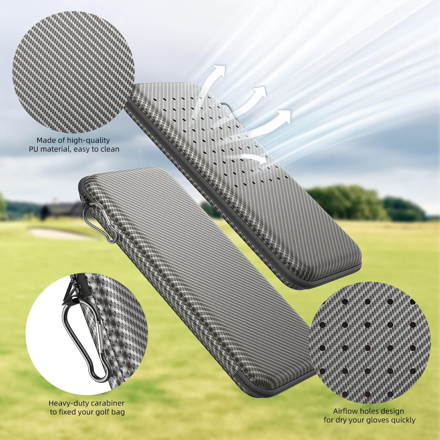 Golf Glove Case, Golf Glove Case with Two Gloves Holder for Golf Bag Accessories, Golf Storage Organizer for Tees, Divot Tool, Ball Markers for Men and Women Golfers