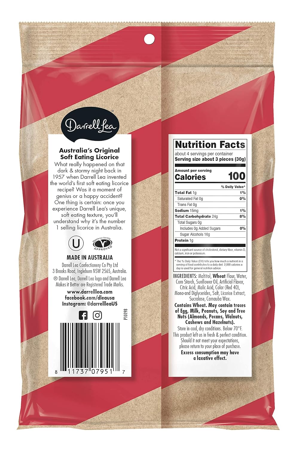 Darrell Lea Sugar Free Strawberry Soft Australian Made Licorice (8) 4oz Bags - NON-GMO, Palm Oil Free, NO HFCS & Kosher | Made in Small Batches with Ethically-Sourced, Quality Ingredients