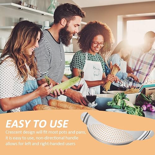 Miniatura 7 de 2 piezas de colador de olla con asa, colador de acero inoxidable, escurridor de pasta, colador de olla con empuñaduras de mano empotradas, adecuado