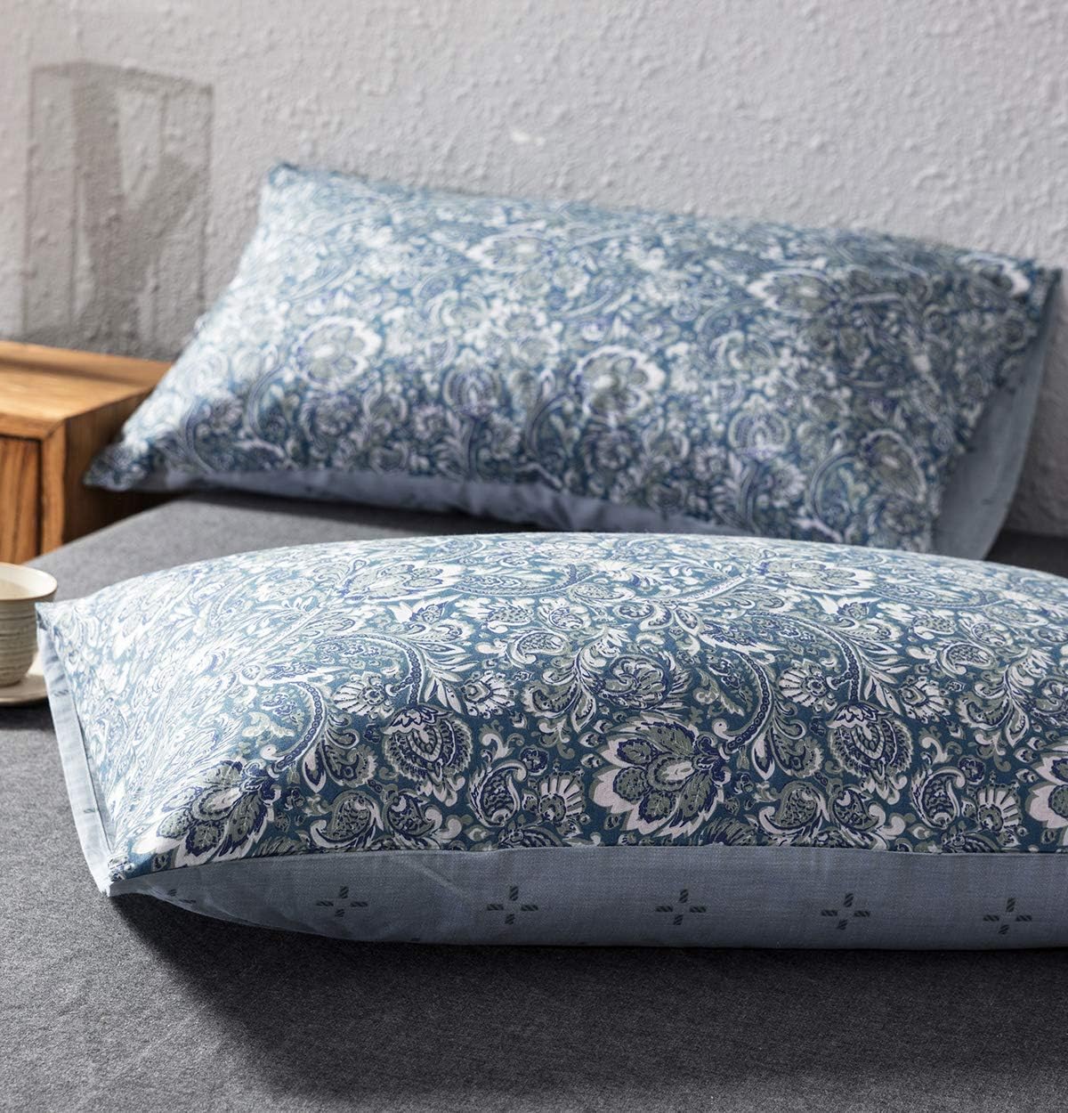 SLEEPBELLA Duvet Cover Queen, 600 Thread Count Cotton Blue & Green Paisley Floral Pattern Comforter Reversible Cover … - Image 4