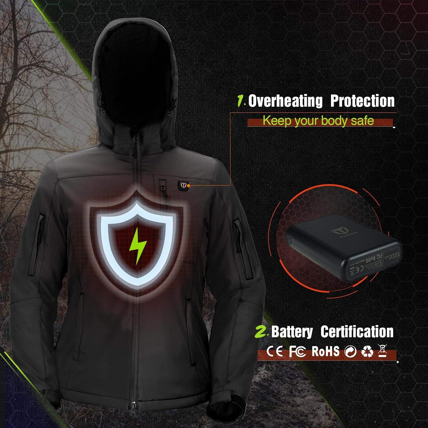 TIDEWE Heated Jacket for Men with Battery Pack (Black, Camo, Size S-XXXL) - Image 4