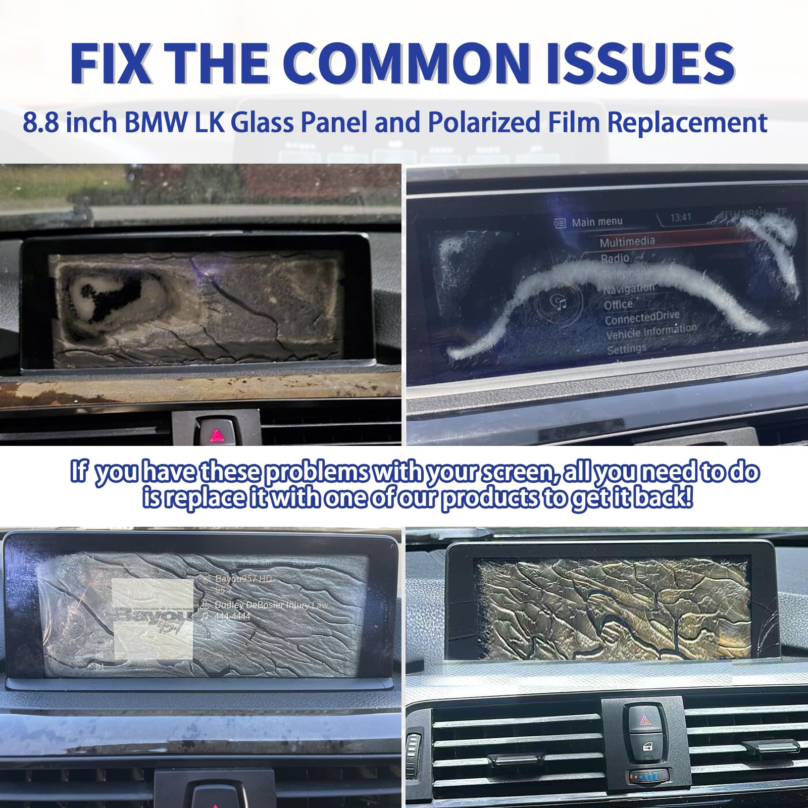 RESNAVSCREN 8.8 in Glass Screen Navigation Display Panel Replacement for BMW LK CID F20 F21 F22 F87 F23 Central Information Display Screen with Polarizing Film Sheet, NBT EVO 8.8 LL OEM Radio Screen