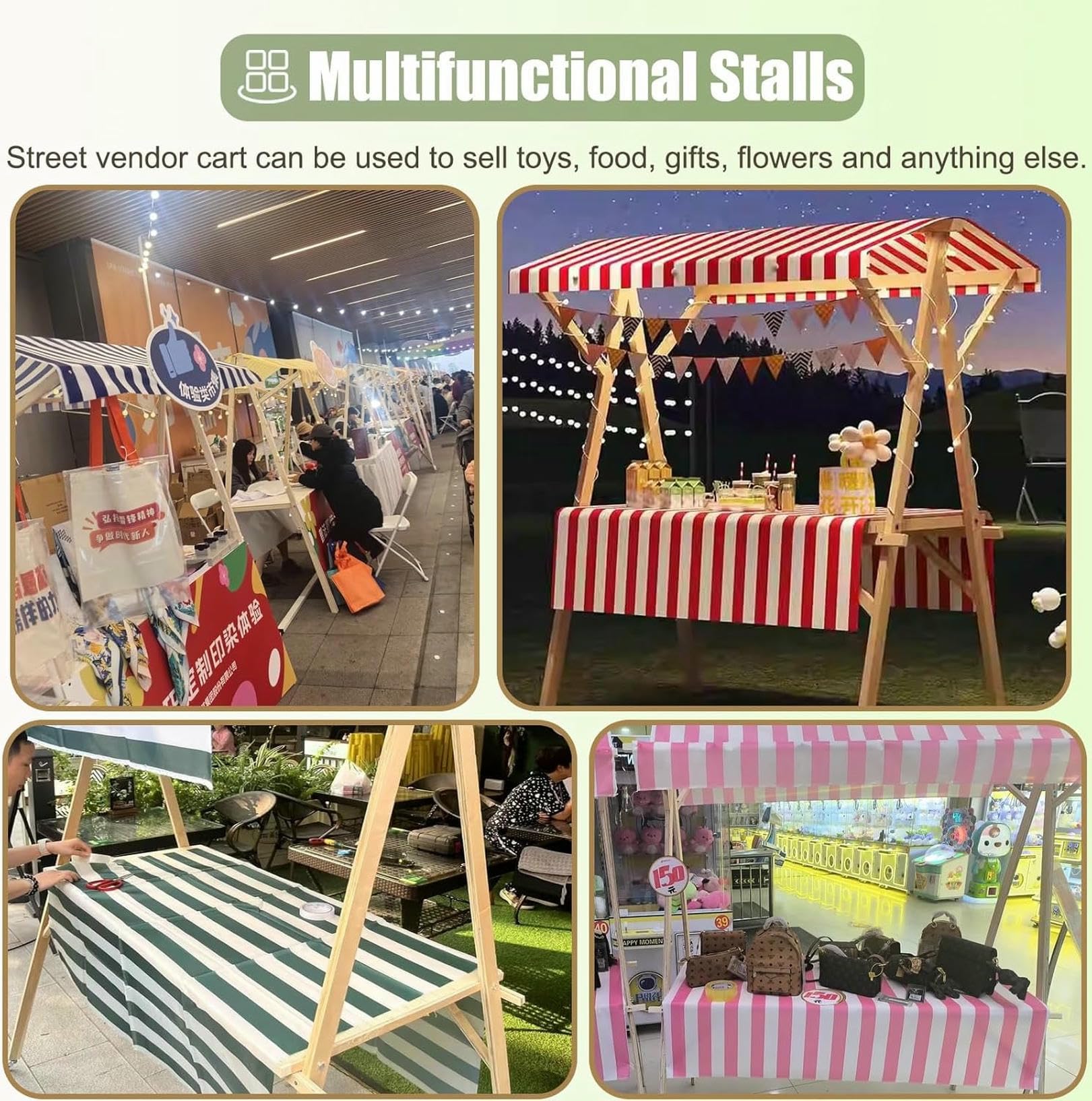 Carrello Di Cibo Pieghevole Stradale Su Ruote, Stand Di Stalla Del Venditore Portatile Per All'aperto, Stand Di Esposizione Di Stalla Del Mercato Del Chiosco In Legno Per Venditore Di Hot Dog / Gelato