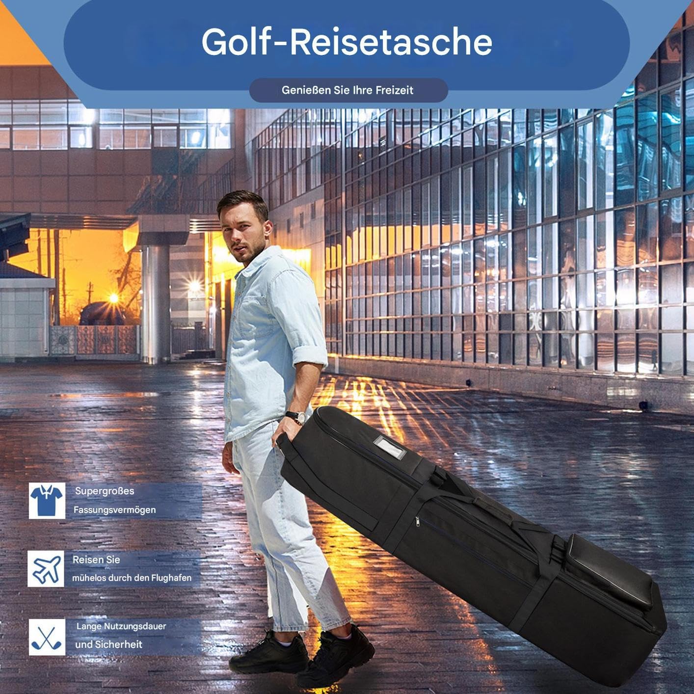 Juego de bolsas de golf con ruedas, organizador con cremallera, bolsa de transporte plegable impermeable para exteriores, bolsa de golf para avión, campo de conducción, hombres y mujeres