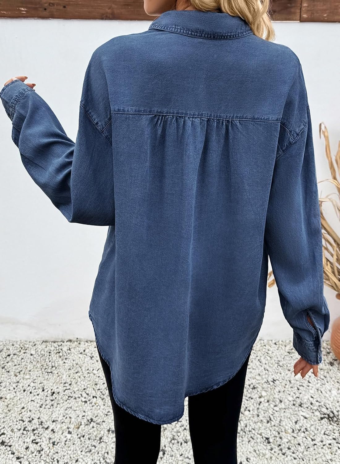 Sidefeel Women's Denim Shirt Button Down Long Sleeve Jean Shirt Shackt with Lace Pocket Denim Top - Image 2