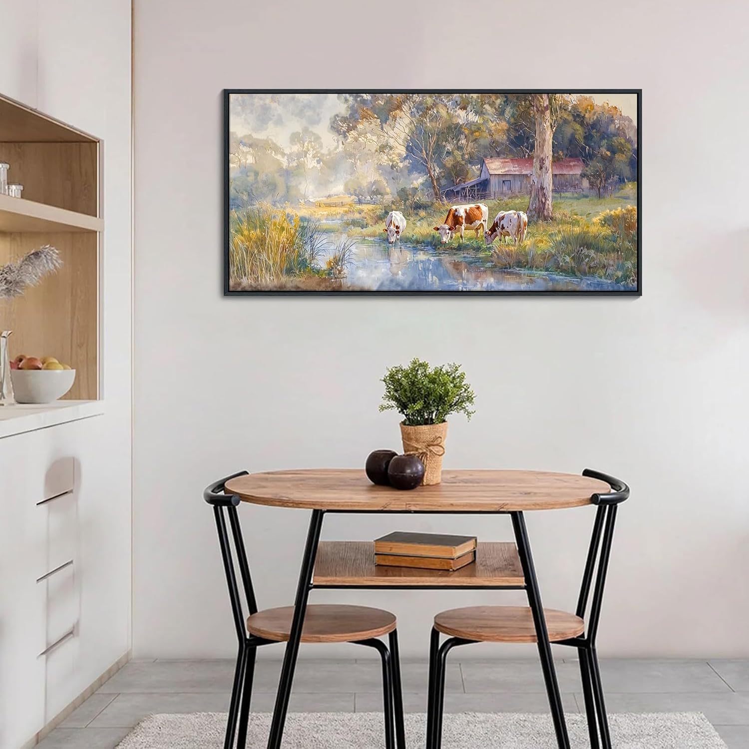 JEAWA Framed Canvas Wall Art - Large Creative Wall Art for Bedroom Living Room Bathroom, Modern Artwork Decor for Home Decoration, Funny Cow Color Graffiti, 29x58 IN