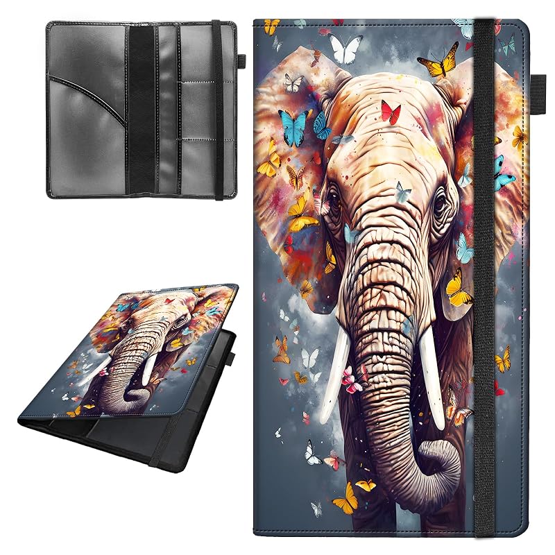 Porta-documentos para veículo em couro sintético PU Decahouy Butterfly Elephant com 6 compartimentos